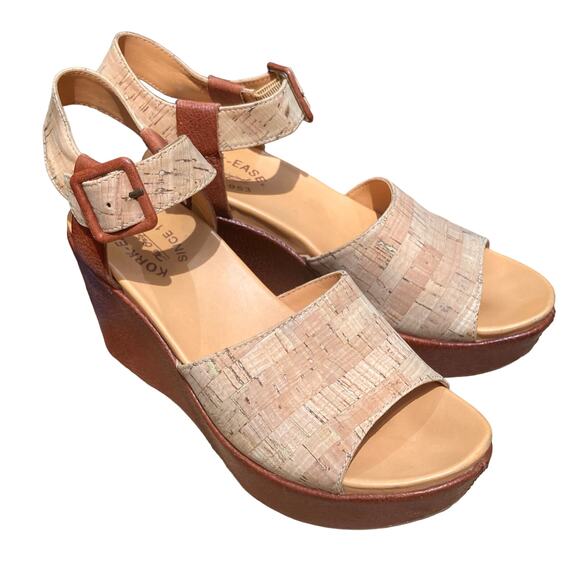 Kork-ease platform wedge sandals size 8 NEW open toe Mary Jane cork brown tan - Picture 8 of 12